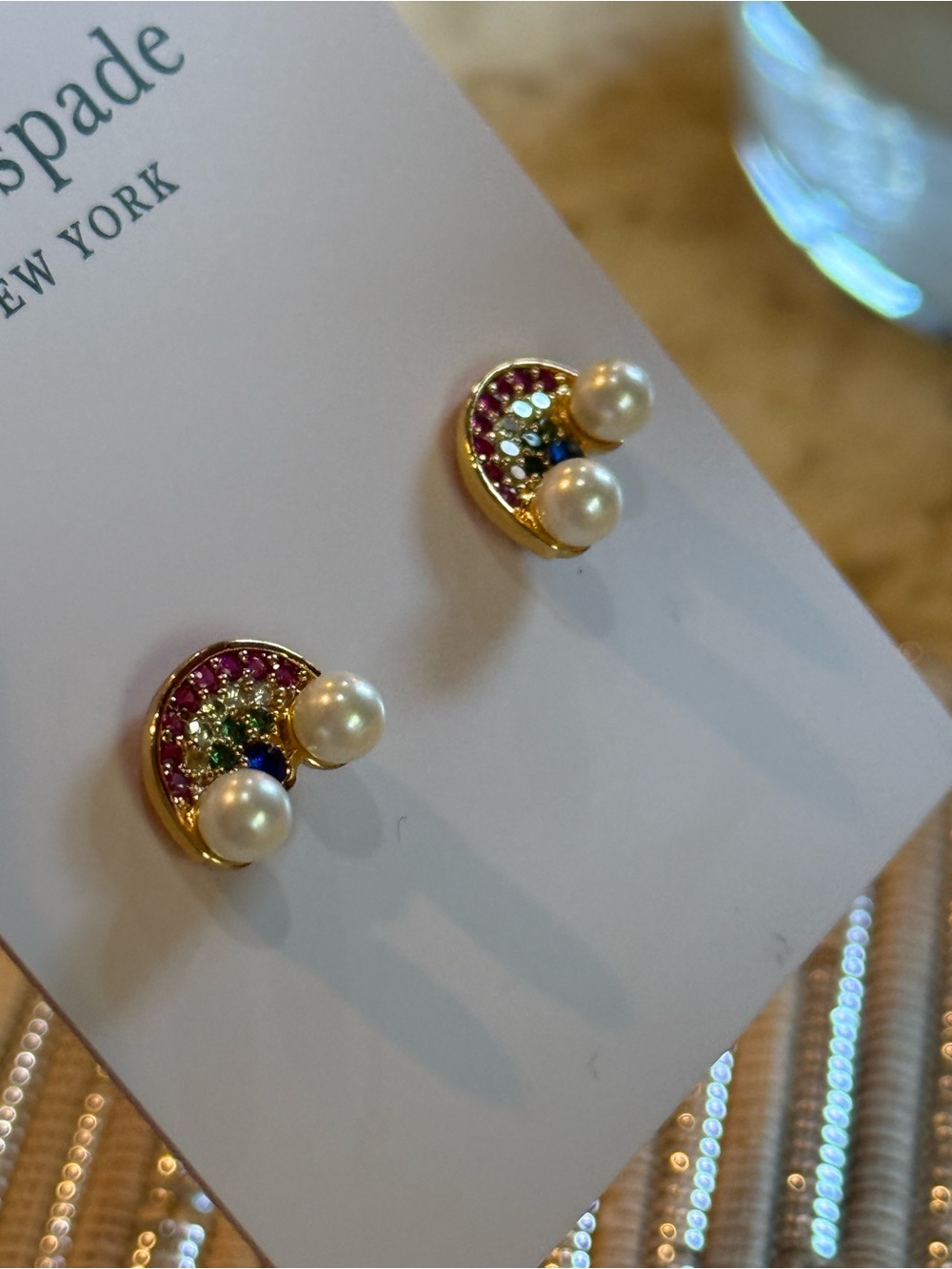 NEW kate spade new york Wishes Rhinestone Faux Pearl Rainbow Stud Earrings - Picture 4 of 9